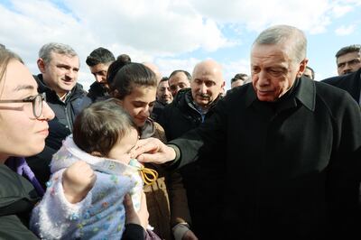 Turkish President Recep Tayyip Erdogan visits a camp in the aftermath of the earthquake in Adiyaman, Turkey, this week. EPA