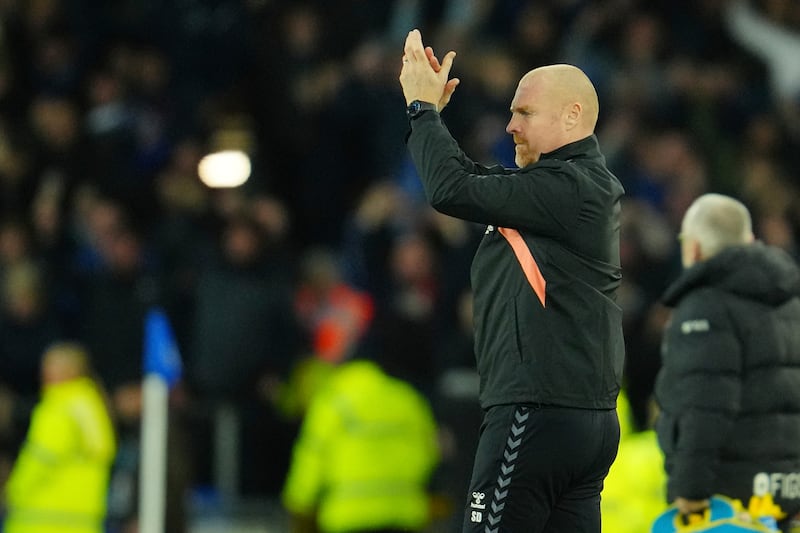 Everton manager Sean Dyche applauds the fans after the victory against Liverpool. AP