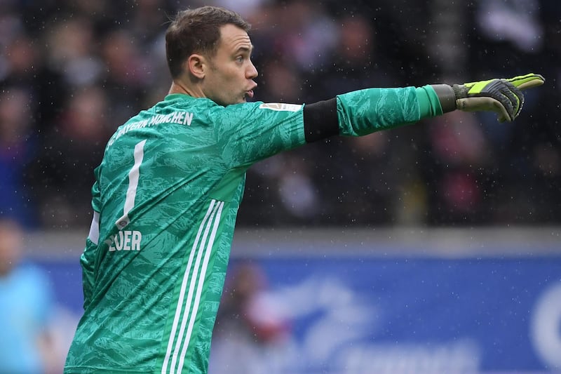 FRANKFURT AM MAIN, GERMANY - NOVEMBER 02: Goalkeeper Manuel Neuer of Muenchen reacts during the Bundesliga match between Eintracht Frankfurt and FC Bayern Muenchen at Commerzbank-Arena on November 02, 2019 in Frankfurt am Main, Germany. (Photo by Alex Grimm/Bongarts/Getty Images)