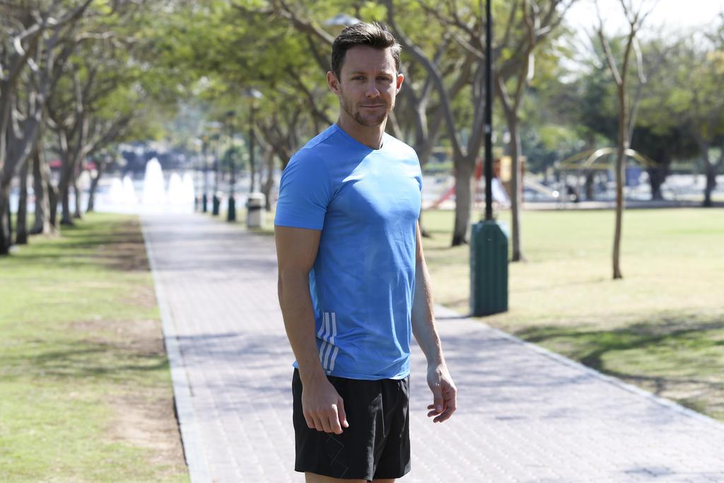 Lee Ryan trains in Safa Park in Dubai for the big day, his eighth marathon and third in Dubai. Razan Alzayani / The National
