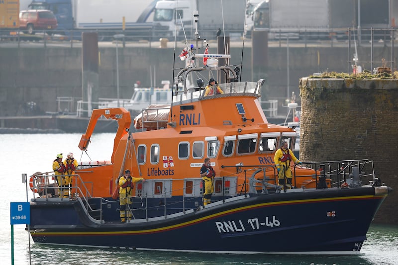 A life boat returns to the Port of Dover in England amid a rescue operation of a missing migrant boat. Reuters
