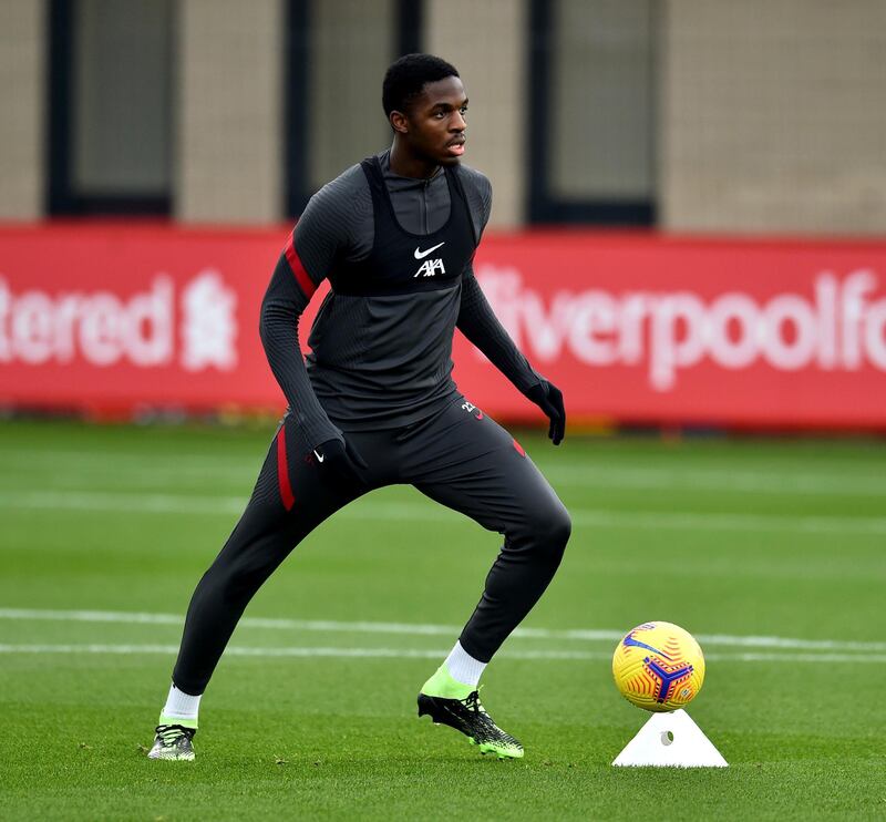 KIRKBY, ENGLAND - NOVEMBER 26: (THE SUN OUT, THE SUN ON SUNDAY OUT) Billy Koumetio of Liverpool during a training session at AXA Training Centre on November 26, 2020 in Kirkby, England. (Photo by Andrew Powell/Liverpool FC via Getty Images)