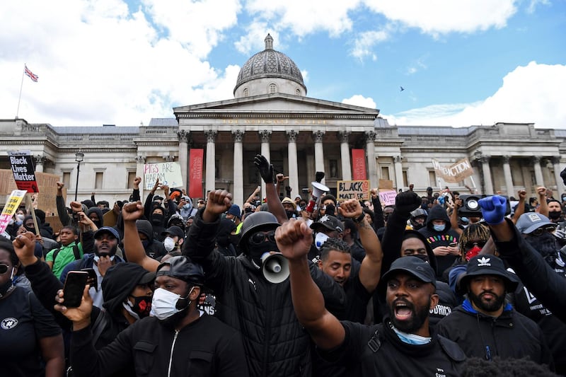 Protesters gather in London's Trafalgar Square in support of the Black Lives Matter movement.  AFP