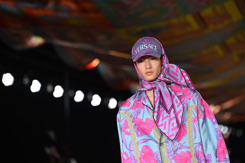 A menswear look from Versace's spring/summer 2022 presentation in Milan. AFP