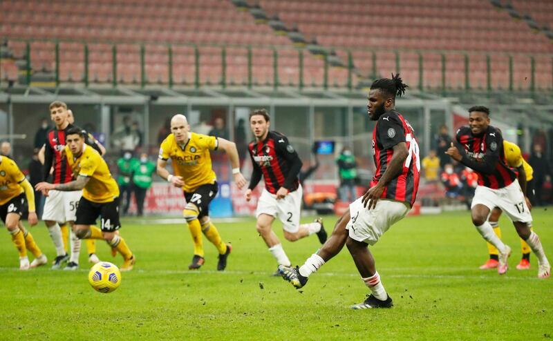 AC Milan's Franck Kessie scores a 97th-minute penalty. Reuters