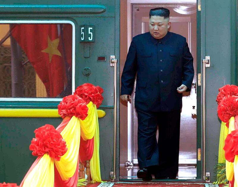 Kim Jong-un arrives at Dong Dang Railway Station. EPA