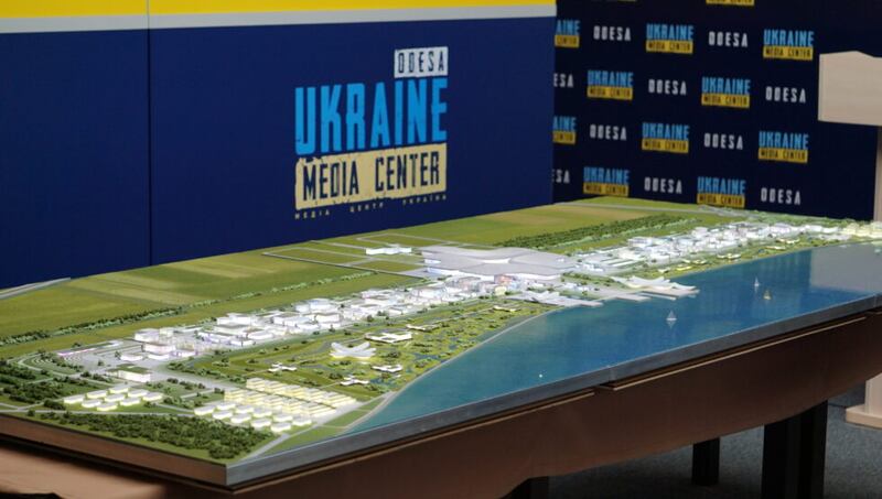 A 3D model of the planned world's fair site in Odesa, placed in the media centre of the city. 