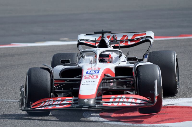 Haas' Danish driver Kevin Magnussen drives during the third day of Formula One pre-season testing at the Bahrain International Circuit. AFP