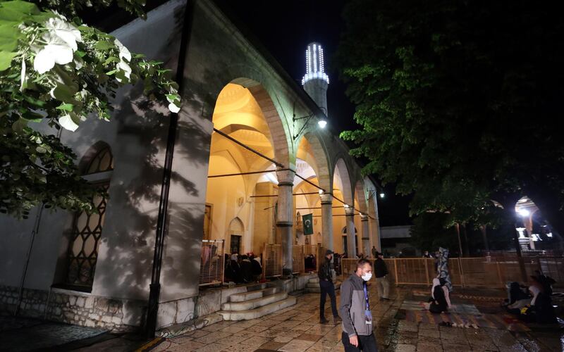 A general view of the Gazi Husrev Bay's Mosque in Sarajevo on the 27th night of Ramadan, in Sarajevo, Bosnia and Herzegovina.  EPA