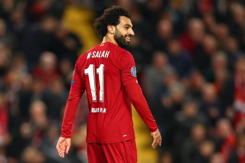 LIVERPOOL, ENGLAND - OCTOBER 02: Mohamed Salah of Liverpool reacts during the UEFA Champions League group E match between Liverpool FC and RB Salzburg at Anfield on October 02, 2019 in Liverpool, United Kingdom. (Photo by Clive Brunskill/Getty Images)