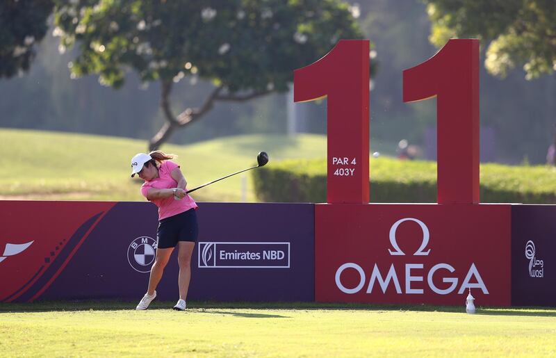DUBAI, UNITED ARAB EMIRATES - NOVEMBER 04: Eleanor Givens of England plays a tee shot on the 11th hole. Getty