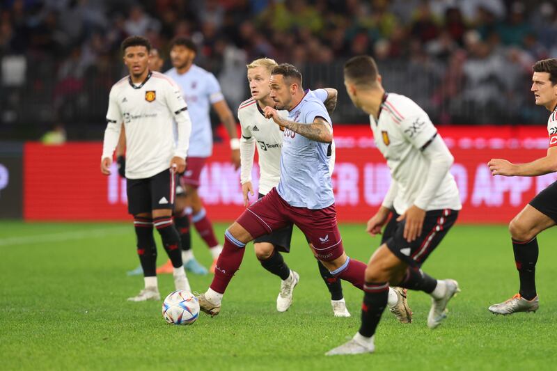 Danny Ings of Aston Villa makes his way down the pitch during the friendly against Manchester United. Getty