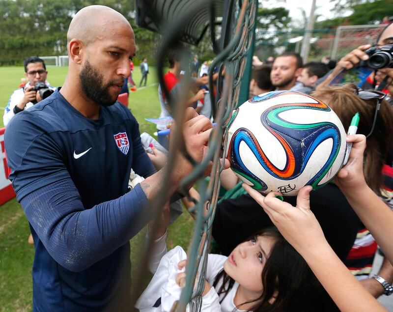 US goalkeeper Tim Howard signs autographs in Sao Paulo, Brazil. Kevin Cox/Getty Images