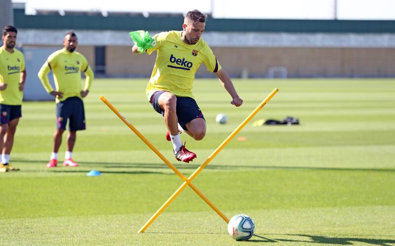 Jordi Alba during a training session at Ciutat Esportiva Joan Gamper. Getty Images