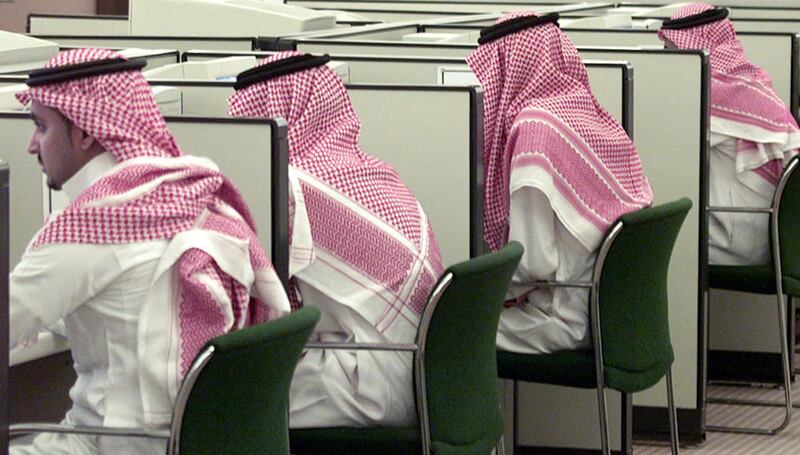 Saudi students attend a computer class at King Saud University in
Riyadh October 30, 2002. The university is one of several major
educational institutions turning out thousands of graduates every year
in search of jobs. The government is stepping up efforts at
"Saudization" in a country where a third of the workforce is foreign
and unemployment among Saudis is running anywhere between eight to 12
percent. REUTERS/Ali Jarekji

AJ/WS