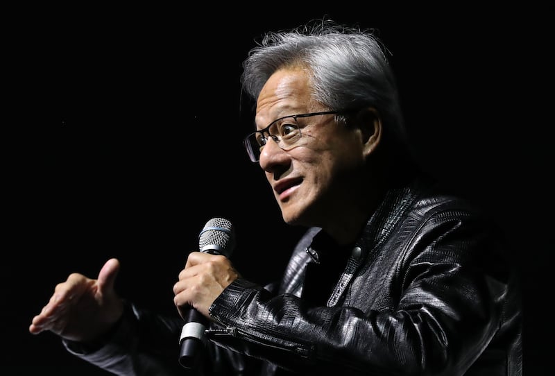 Nvidia co-founder and chief executive Jensen Huang, seen at a special discussion in Dubai, has become the face of the AI chip revolution. Chris Whiteoak / The National