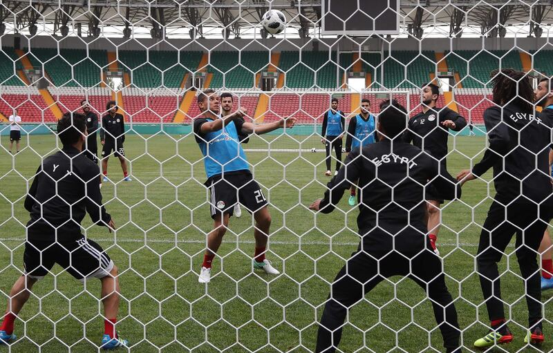 Action from Egypt's training session ahead of their match with Russia on Tuesday. Karim Jaafar / AFP