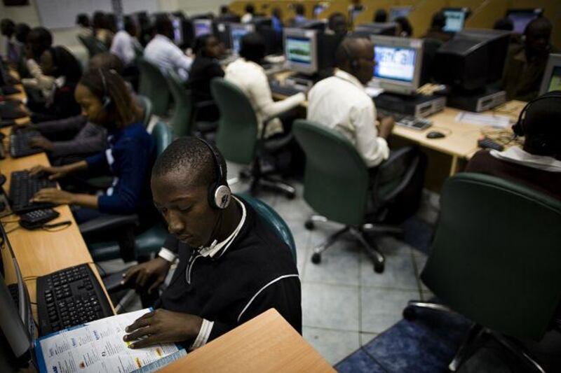 Frederick Mobe has worked at Kencall, Kenya's largest call centre, for eight months. He is one of 300 employees working at any given time.