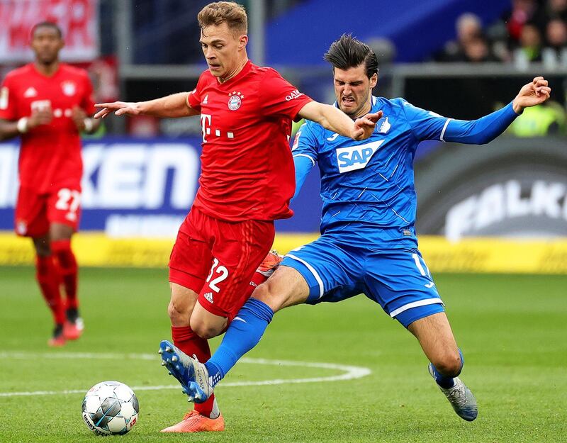 Bayern Munich's Joshua Kimmich in action against Hoffenheim's Florian Grillitsch. EPA