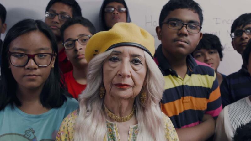 A screenhot showing Madhur Jaffrey in Nani music video by Mr. Cardamom posted on Youtube.