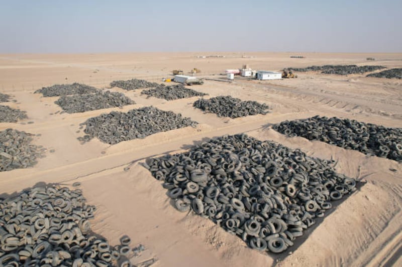 An aerial view of the tyre graveyard near Kuwait City.