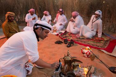 Traditional coffee (gahwa) is made at a camp site at Qasr al Hosn fort. Photo: Silvia Razgova / Crown Prince Court - Abu Dhabi