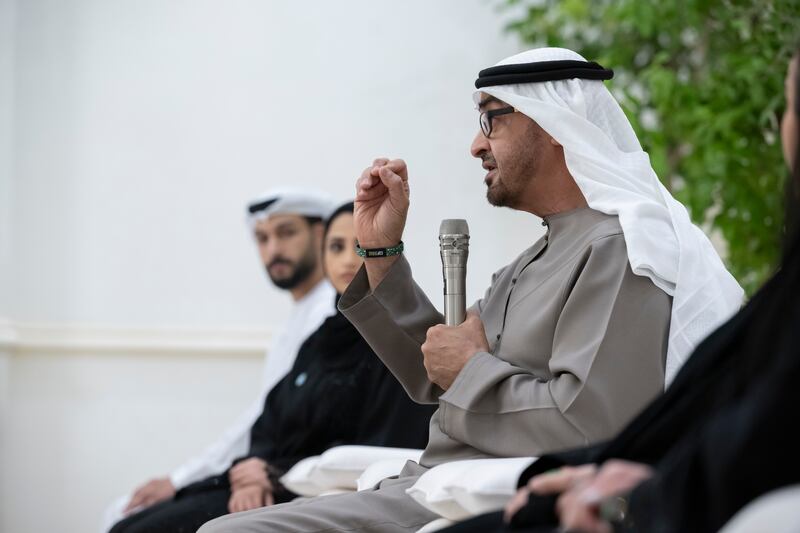 President Sheikh Mohamed speaks with the team during the meeting
