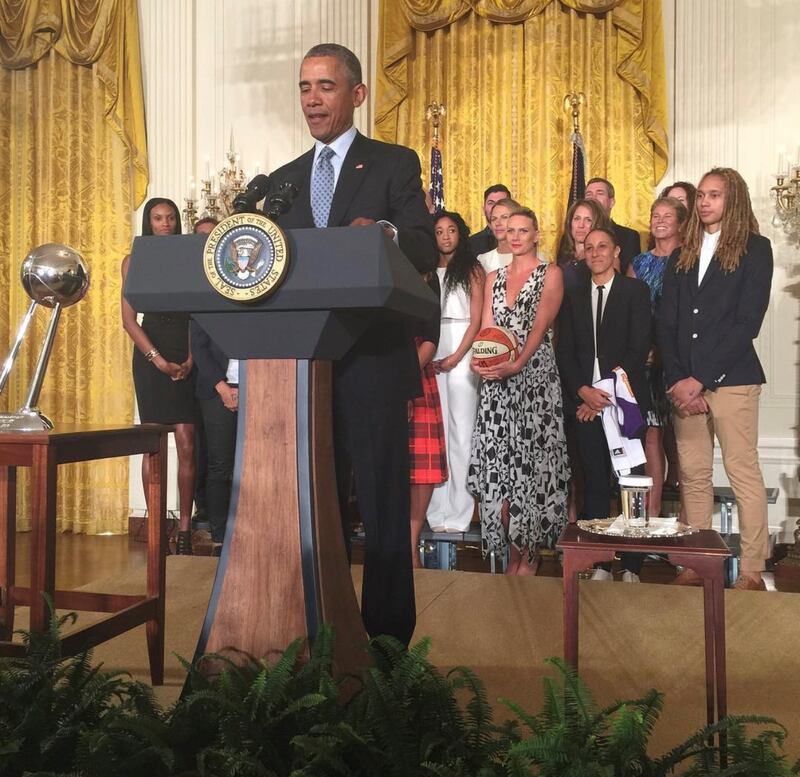 Griner at the White House alongside teammates. Photo: US National Archives