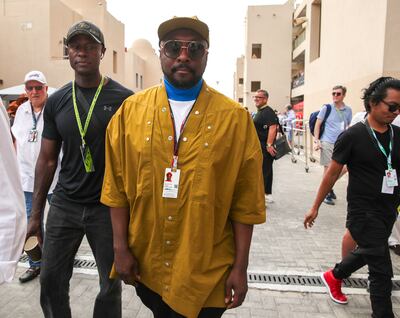 American rapper, singer and record producer Will.i.am arrives for the the pit lane walk at Yas Marina Circuit in Abu Dhabi. Victor Besa / The National