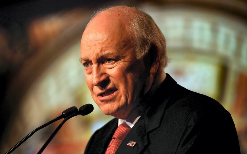 Former vice president of the United States Dick Cheney speaks at the Global Business Summit in the Indian capital New Delhi on March 27, 2017. (Photo by MONEY SHARMA / AFP)