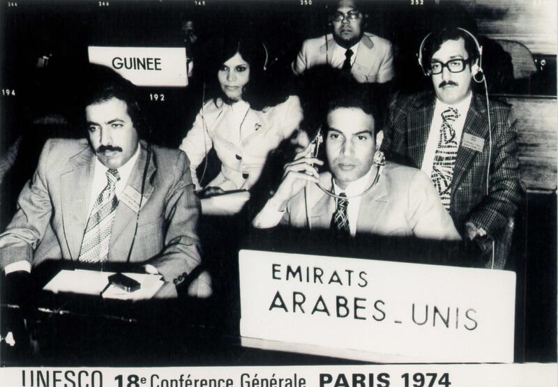 Aisha Al Sayyar and Emirati diplomat colleagues at the Unesco conference in Paris in 1974. Photo: Aisha Al Sayyar