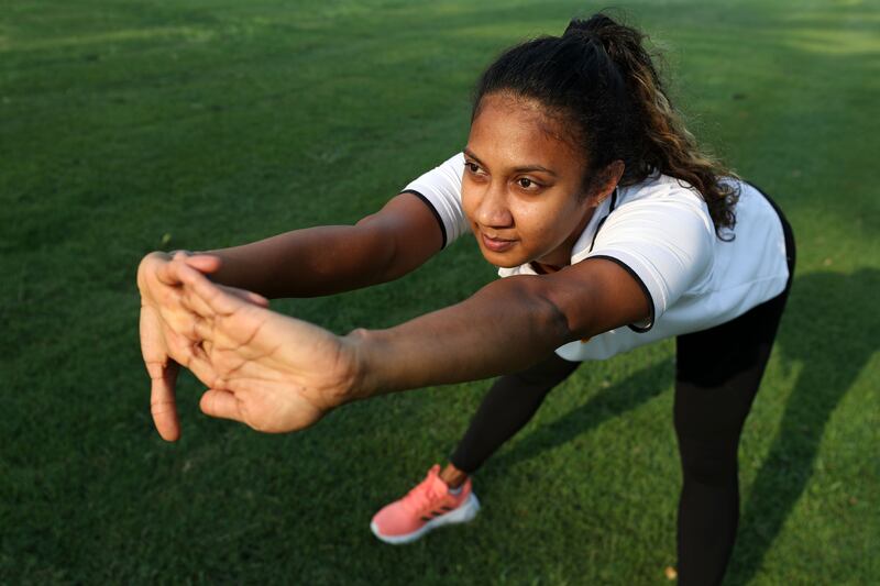 Perera exercises in Safa Park in Dubai to stay fit as her aim is to set international records in the pole vault. Chris Whiteoak / The National