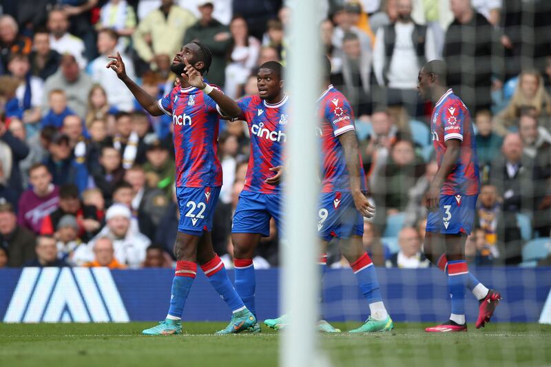 Crystal Palace's Odsonne Edouard celebrates after scoring their fourth goal. PA 