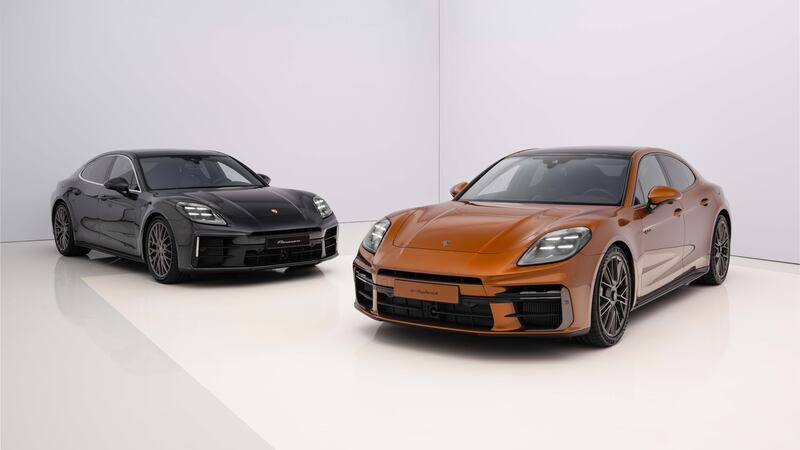 The 2024 Porsche Panamera, left, and Turbo E-Hybrid are priced from Dh408,000 and Dh749,000 respectively. Photo: Porsche