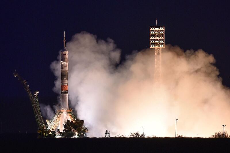 The Soyuz MS-15 rocket blasts off to the ISS. AFP