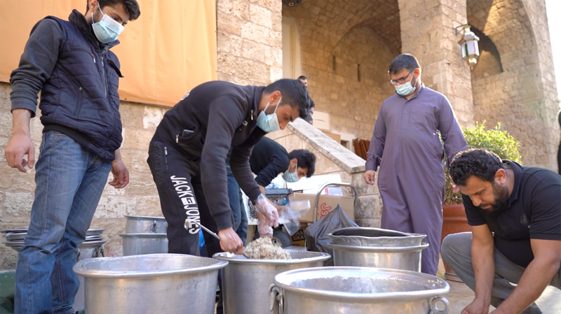 Iftar food parcels being prepared at the Emir Mansour Assaf mosque in Beirut during Ramadan. The National