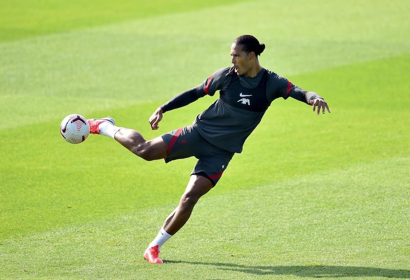 LIVERPOOL, ENGLAND - SEPTEMBER 16: (THE SUN OUT, THE SUN ON SUNDAY OUT) Virgil van Dijk of Liverpool during a training session at Melwood Training Ground on September 16, 2020 in Liverpool, England. (Photo by Andrew Powell/Liverpool FC via Getty Images)