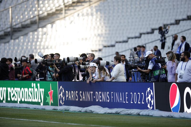 Photographers at work during Real Madrid's training session at Stade de France. EPA