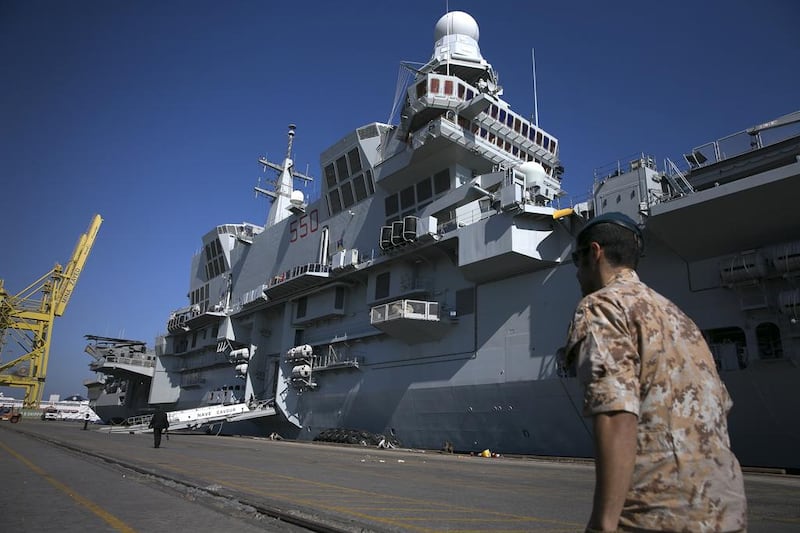 The 28,000-tonne aircraft carrier Cavour is on a tour of the Middle East and Africa and will drop anchor in 18 countries and 20 ports. Silvia Razgova / The National