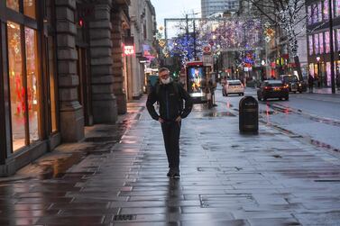 Oxford street is largely empty on December 23  in London, England. Since the start of the financial year in April, UK borrowing has hit a record £270.8bn as the government tries to prop up the economy amid Covid. Getty Images