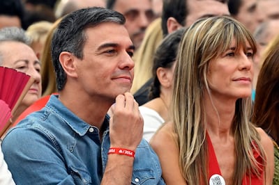 Spanish Prime Minister Pedro Sanchez and his wife Begona Gomez in 2023. AFP