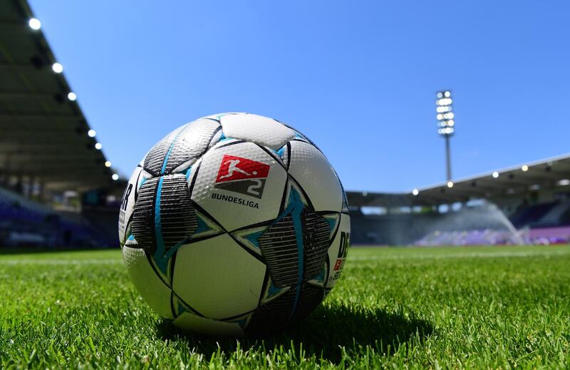 The official Derbystar match ball of the Bundesliga prior to the German Bundesliga second division soccer match between FC Erzgebirge Aue and SV Sandhausen in Aue, Germany.  EPA