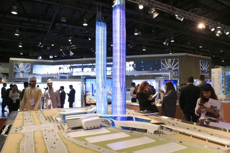 The Dubai Properties Group Business Bay Towers scale model on dsplay at Cityscape. Sarah Dea / The National