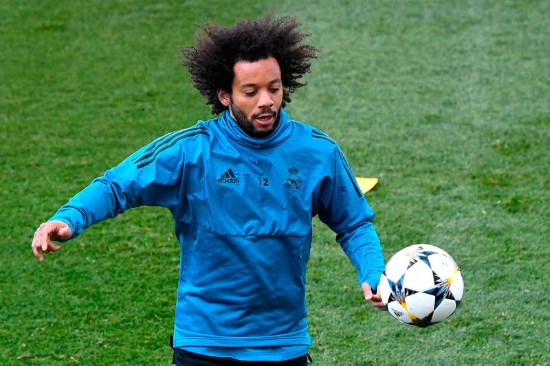 Real Madrid full-back Marcelo takes part in a training session. Gabriel Bouys / AFP