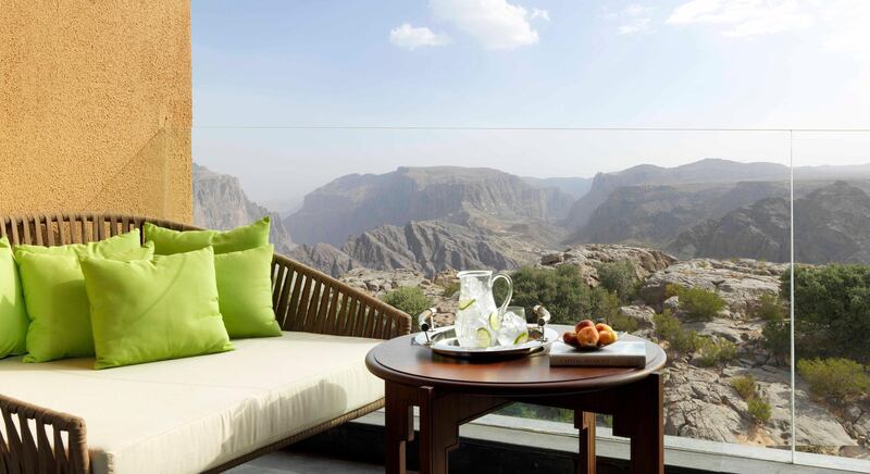 A balcony at the Anantara Al Jabal Al Akhdar Resort. Anantara