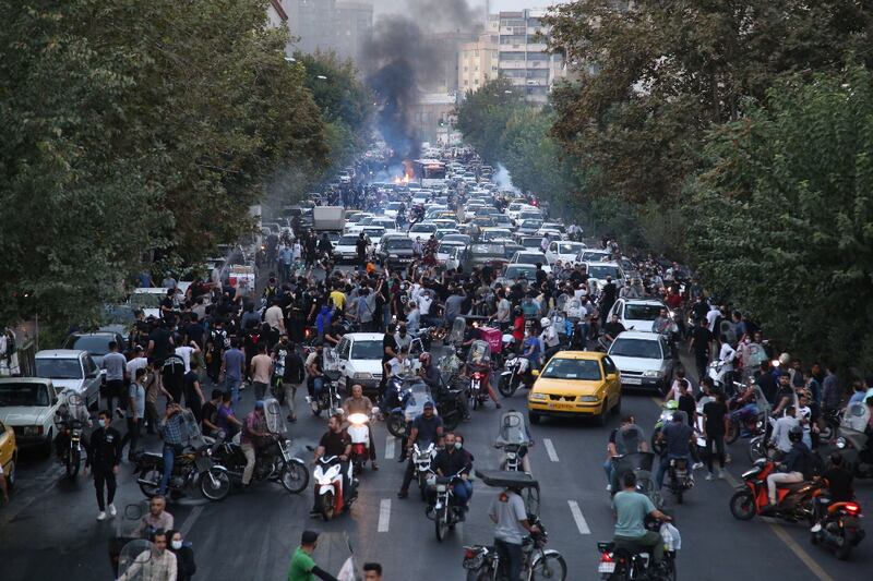 Clashes with police during a protest over the death of Mahsa Amini in Tehran. EPA