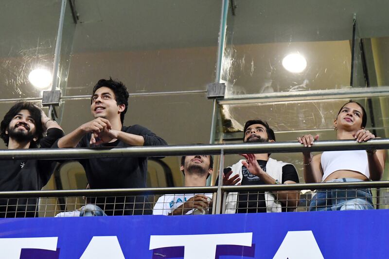 Kolkata Knight co-owner Shah Rukh Khan's son Aryan, second left, during the IPL 2022 match against Chennai Super Kings at the Wankhede Stadium in Mumbai. Sportzpics for IPL