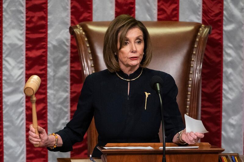 US Democratic Speaker of the House Nancy Pelosi presides over the votes to officially impeach US President Donald Trump in Washington, DC, 18 December 2019. EPA