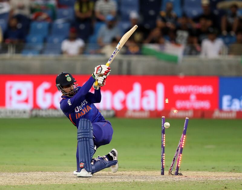 Sri Lanka's Dilshan Madushanka bowls India's Deepak Hooda. Chris Whiteoak / The National
