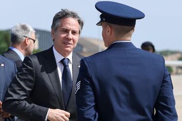 Antony Blinken arrives at Joint Base Andrews, Maryland, to board his flight to Costa Rica. AFP